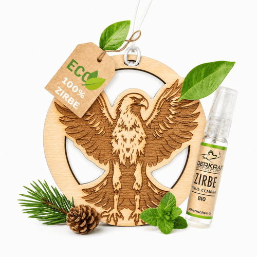 Alpenduft Zirben Duftbaum "ADLER", Lufterfrischer inkl. 5ml Bio Zirbenspray - Wunderkraft naturals