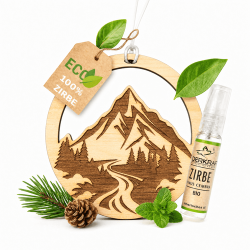Alpenduft Zirben Duftbaum "BERGE", Lufterfrischer inkl. 5ml Bio Zirbenspray - Wunderkraft naturals