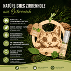 Alpenduft Zirben Duftbaum "KATZE", Lufterfrischer inkl. 5ml Bio Zirbenspray - Wunderkraft naturals