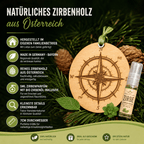 Alpenduft Zirben Duftbaum "KOMPASS", Lufterfrischer inkl. 5ml Bio Zirbenspray - Wunderkraft naturals