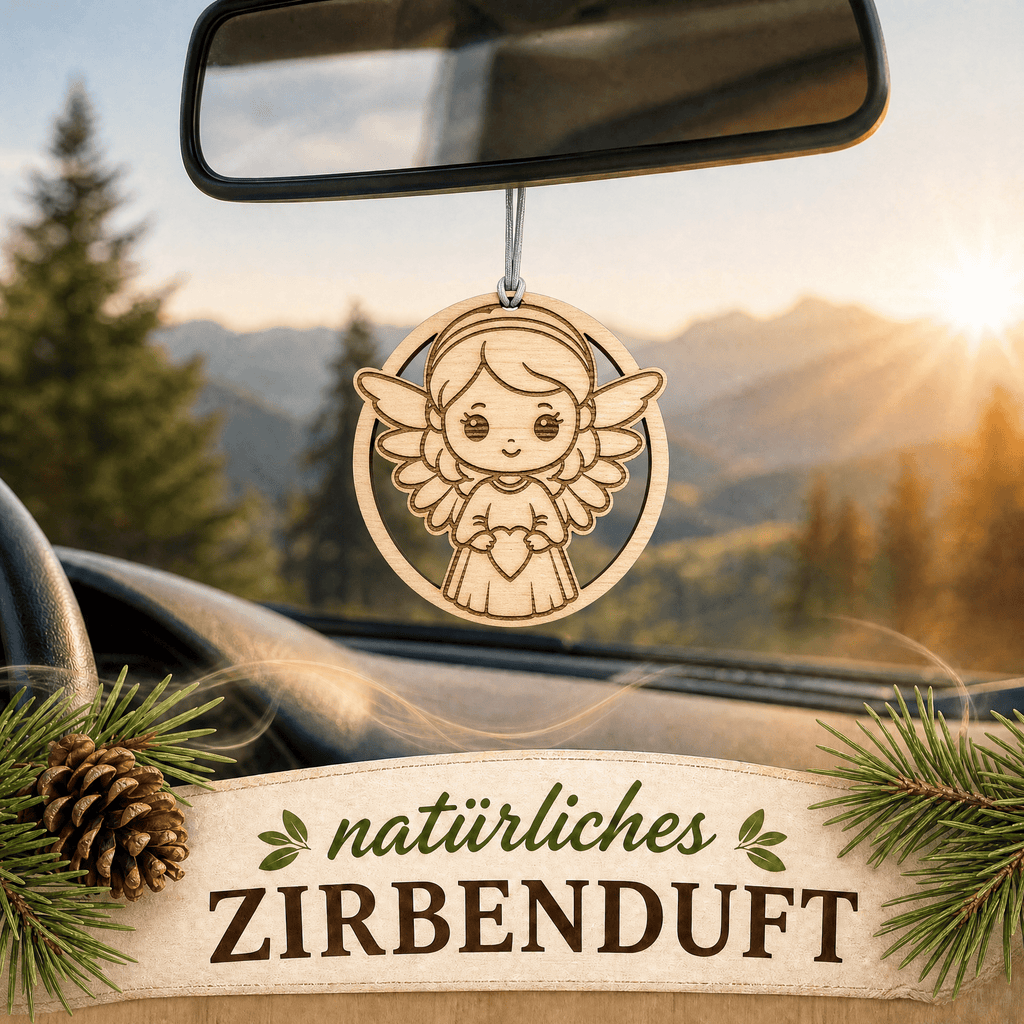 Alpenduft Zirben Duftbaum "SCHUTZENGEL", Lufterfrischer inkl. 5ml Bio Zirbenspray - Wunderkraft naturals
