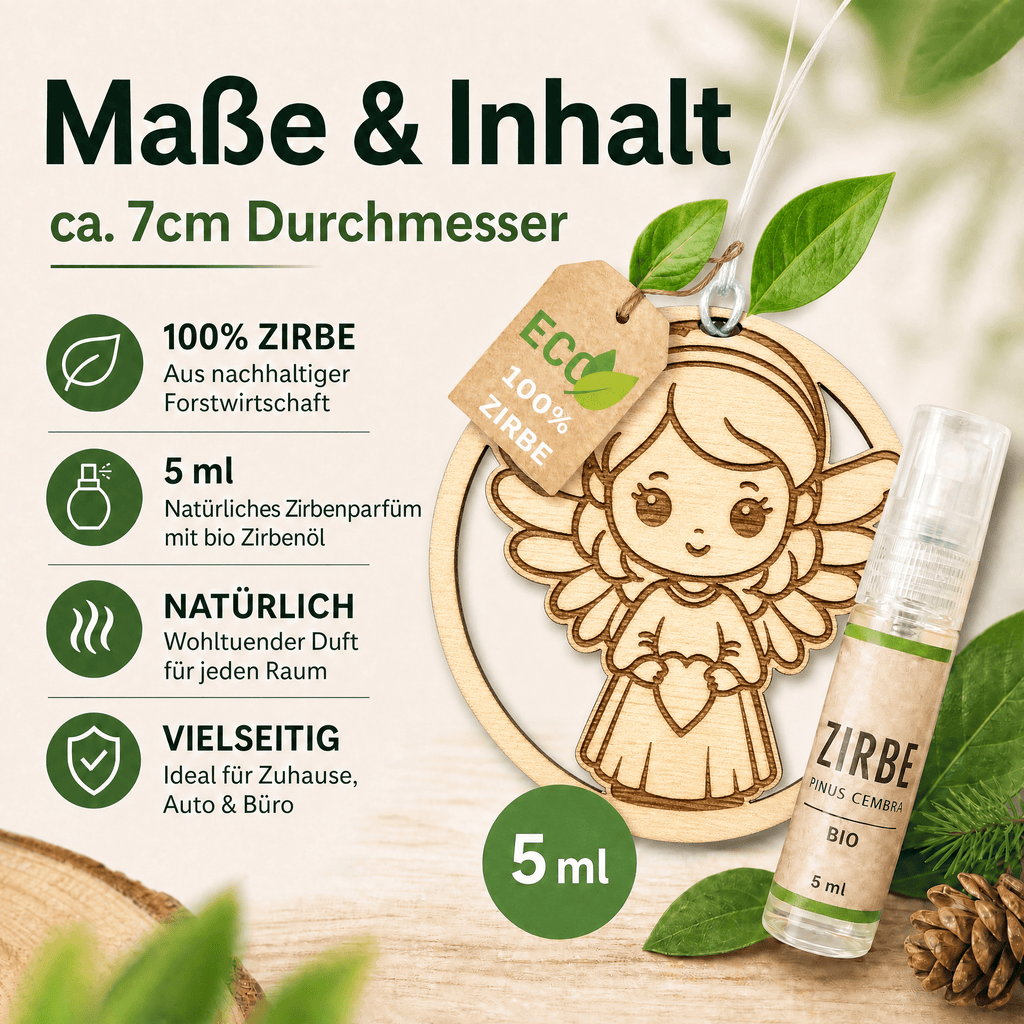 Alpenduft Zirben Duftbaum "SCHUTZENGEL", Lufterfrischer inkl. 5ml Bio Zirbenspray - Wunderkraft naturals