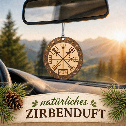 Alpenduft Zirben Duftbaum "Schutzrune", Lufterfrischer inkl. 5ml Bio Zirbenspray - Wk-naturals Wunderkraft Öle