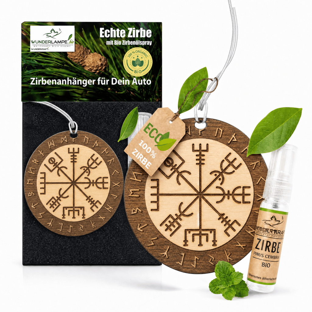 Alpenduft Zirben Duftbaum "Schutzrune", Lufterfrischer inkl. 5ml Bio Zirbenspray - Wk-naturals Wunderkraft Öle