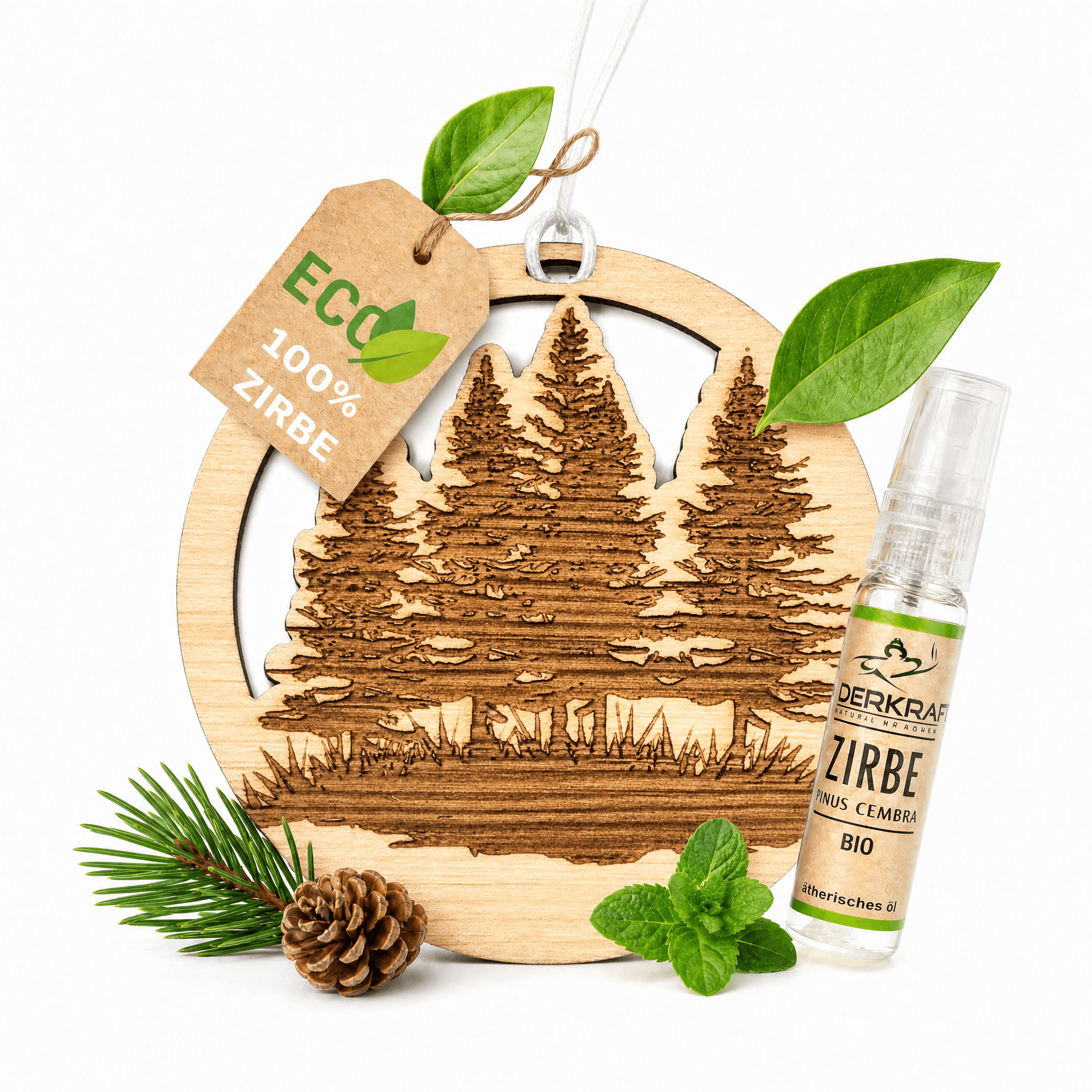 Alpenduft Zirben Duftbaum "WALD", Lufterfrischer inkl. 5ml Bio Zirbenspray - Wunderkraft naturals