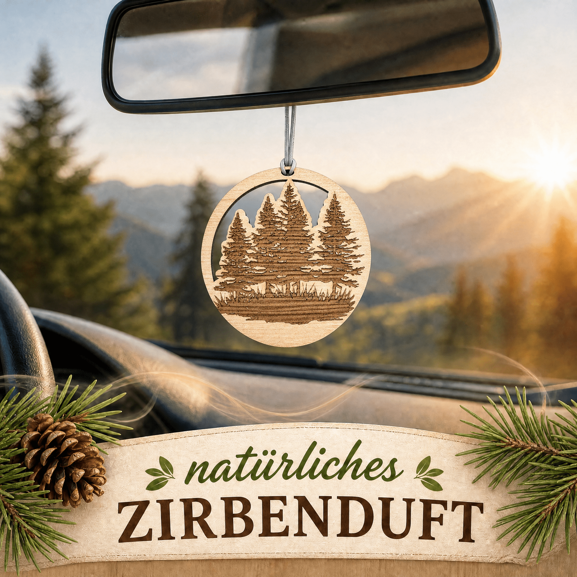 Alpenduft Zirben Duftbaum "WALD", Lufterfrischer inkl. 5ml Bio Zirbenspray - Wunderkraft naturals