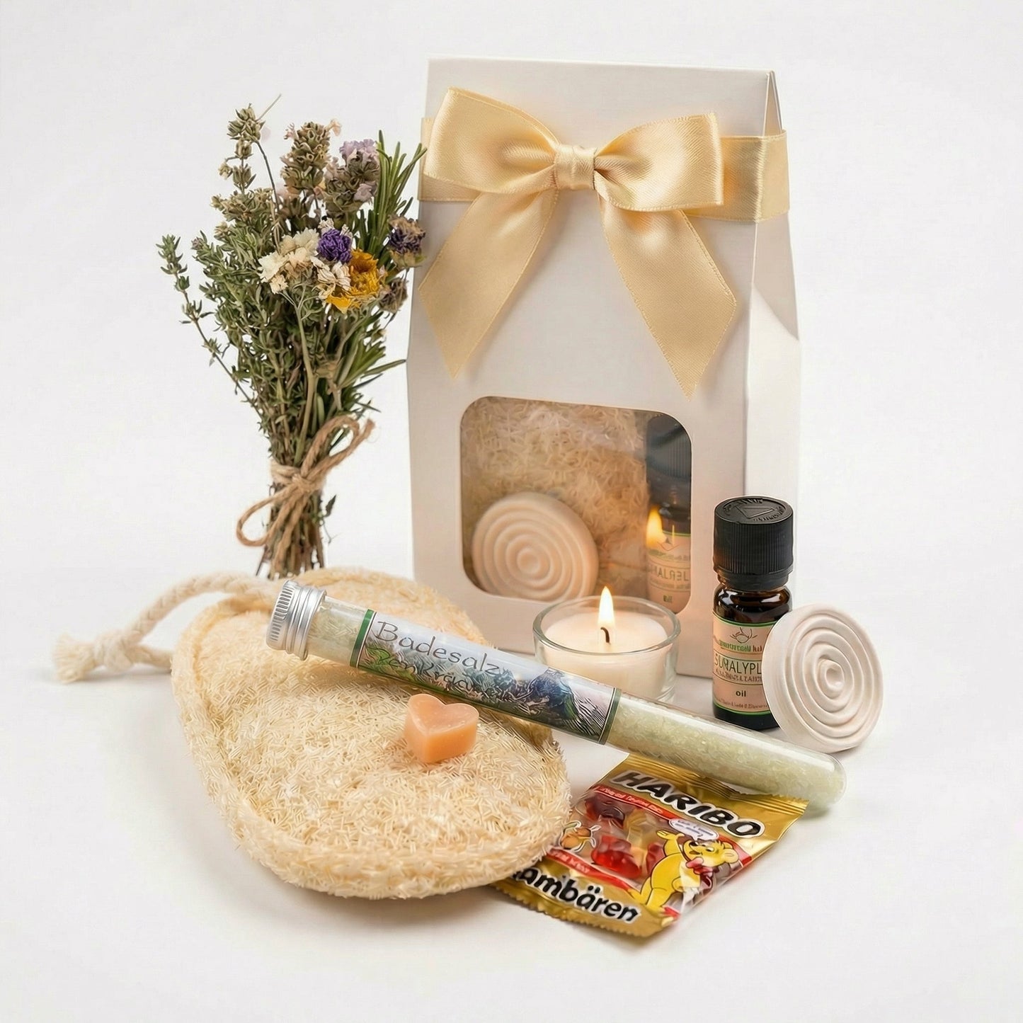 Alpenkräuter Wellness Geschenkset für Frauen – Eukalyptus Spa Set mit Badesalz, Seife, Bio Eukalyptusöl, Duftstein, fertig verpacktes Geschenkset Frauen - Wunderkraft naturals