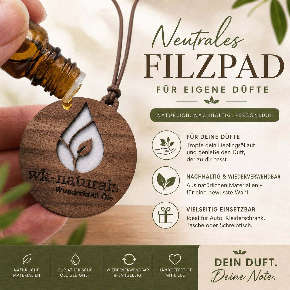 Auto-Duftanhänger aus Holz mit eigenem Logo – personalisiert für Firmen - Wk-naturals Wunderkraft Öle