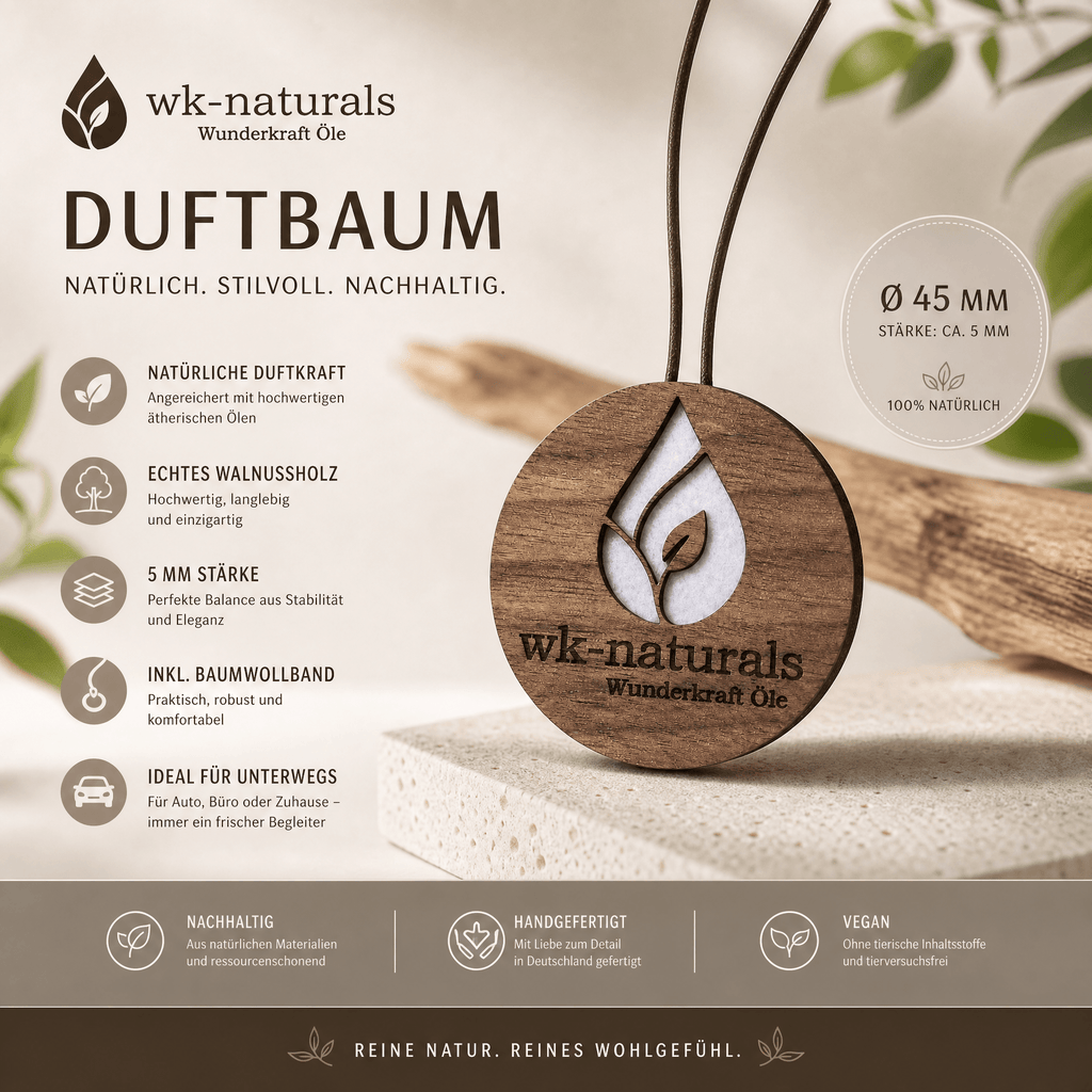 Auto-Duftanhänger aus Holz mit eigenem Logo – personalisiert für Firmen - Wk-naturals Wunderkraft Öle