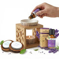 Bambus Yoga und Entspannungsset mit Bambus Duftlampe, 2 Duftsteinen und Bio Lavendelöl 30ml in schöner Geschenktüte - Wunderkraft naturals