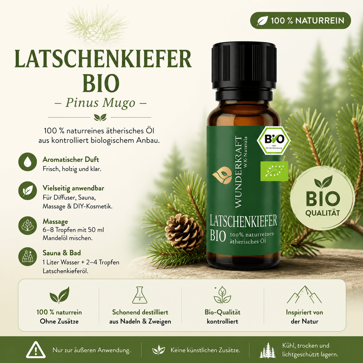 Bergfrische "LATSCHENKIEFERNÖL BIO" 🌬️ Atemwege & Erkältung - 💪Muskeln & Gelenke - Wunderkraft naturals