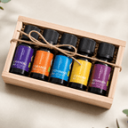 Bio Ätherische Öle Geschenkset in rustikaler Holzbox – 5 natürliche Duftessenzen zum Entspannen, Wohlfühlen & Genießen - Wunderkraft naturals
