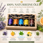 Bio Ätherische Öle Geschenkset in rustikaler Holzbox – 5 natürliche Duftessenzen zum Entspannen, Wohlfühlen & Genießen - Wunderkraft naturals