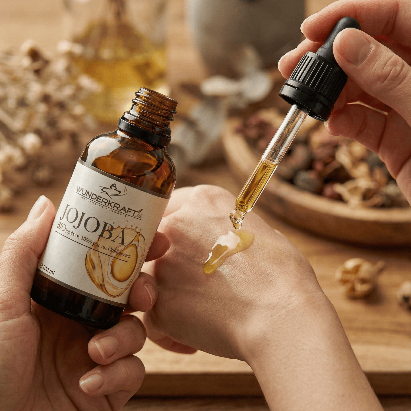 BIO Jojobaöl, naturrein, 100ml, als Basisöl für ätherische Öle - Wunderkraft naturals
