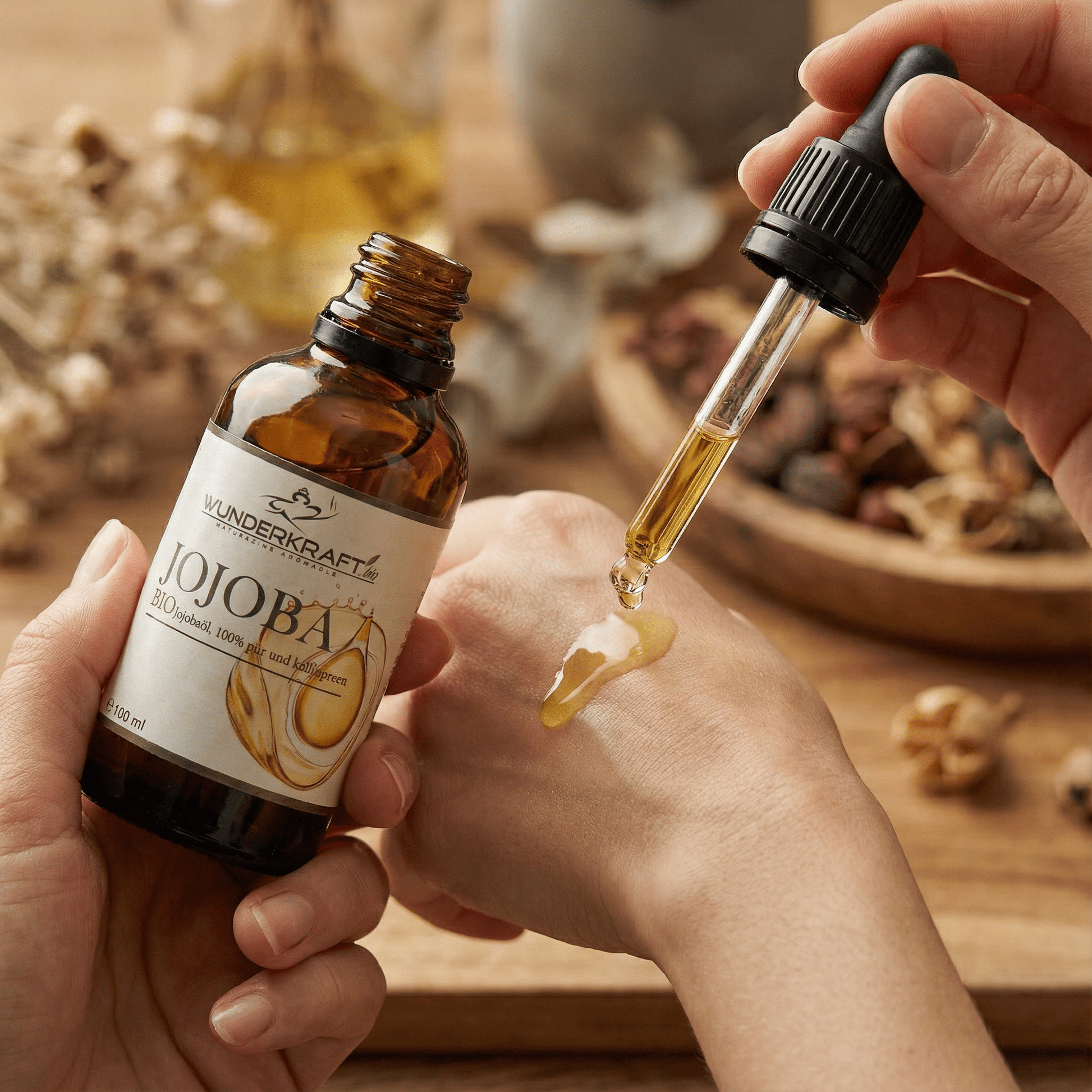 BIO Jojobaöl, naturrein, 100ml, als Basisöl für ätherische Öle - Wunderkraft naturals