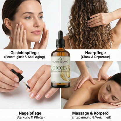 BIO Jojobaöl, naturrein, 100ml, als Basisöl für ätherische Öle - Wunderkraft naturals