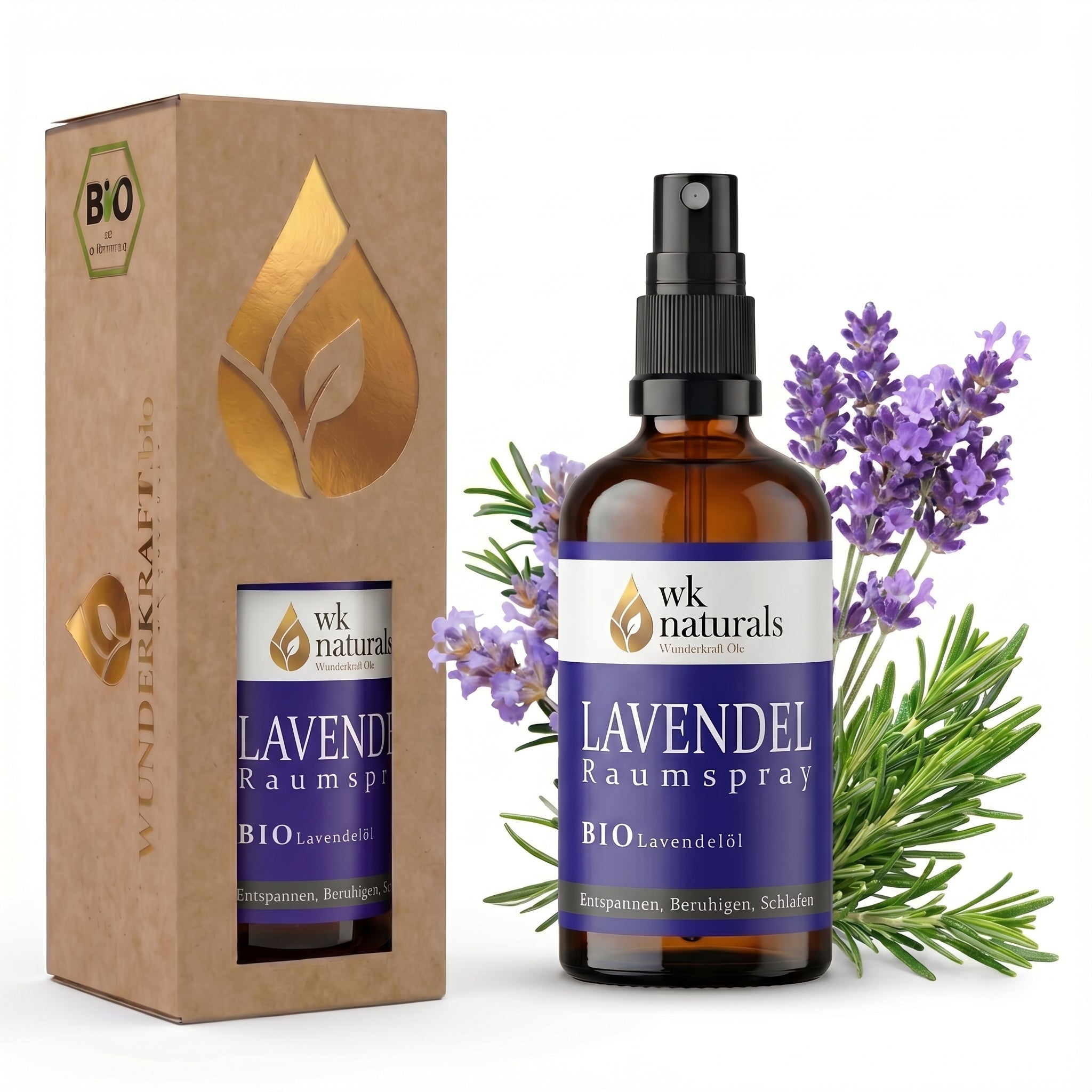 Bio Lavendelspray, 100ml Raumspray und Kissenspray für süße Träume - Wunderkraft naturals