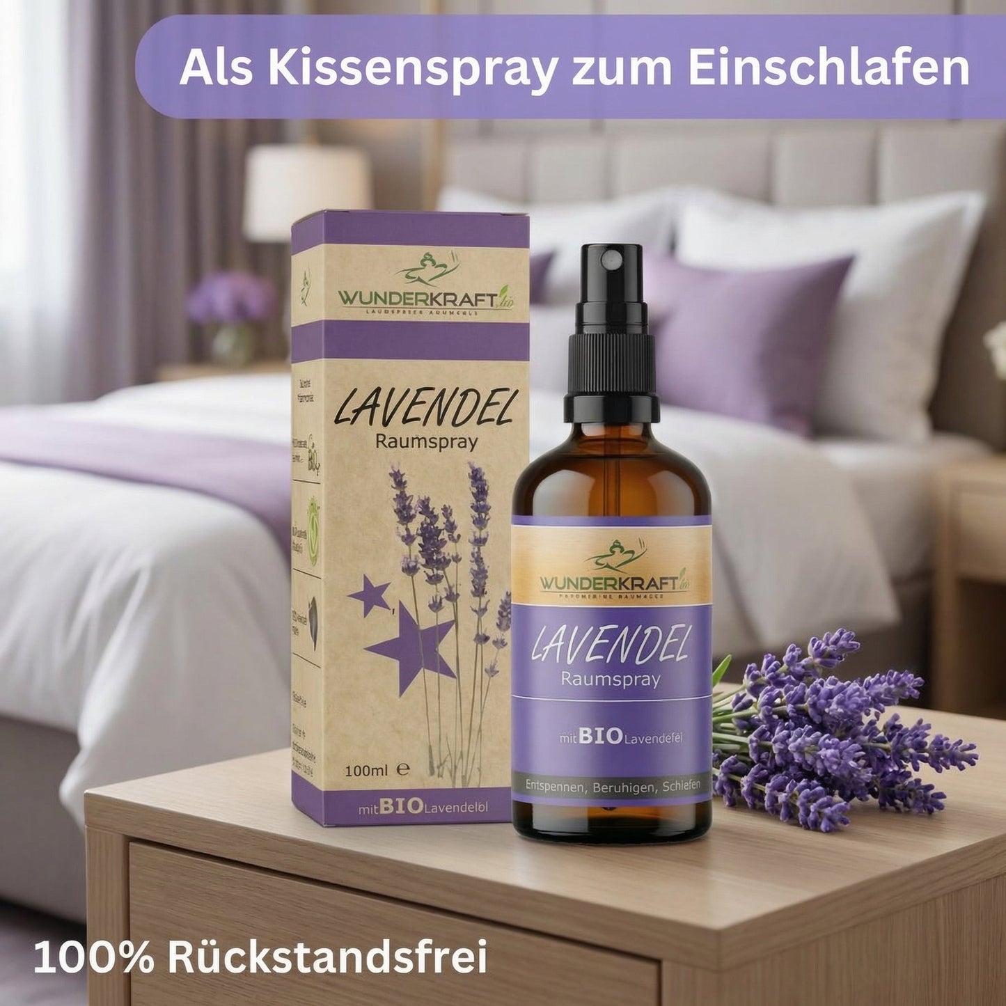 Bio Lavendelspray, 100ml Raumspray und Kissenspray für süße Träume - Wunderkraft naturals
