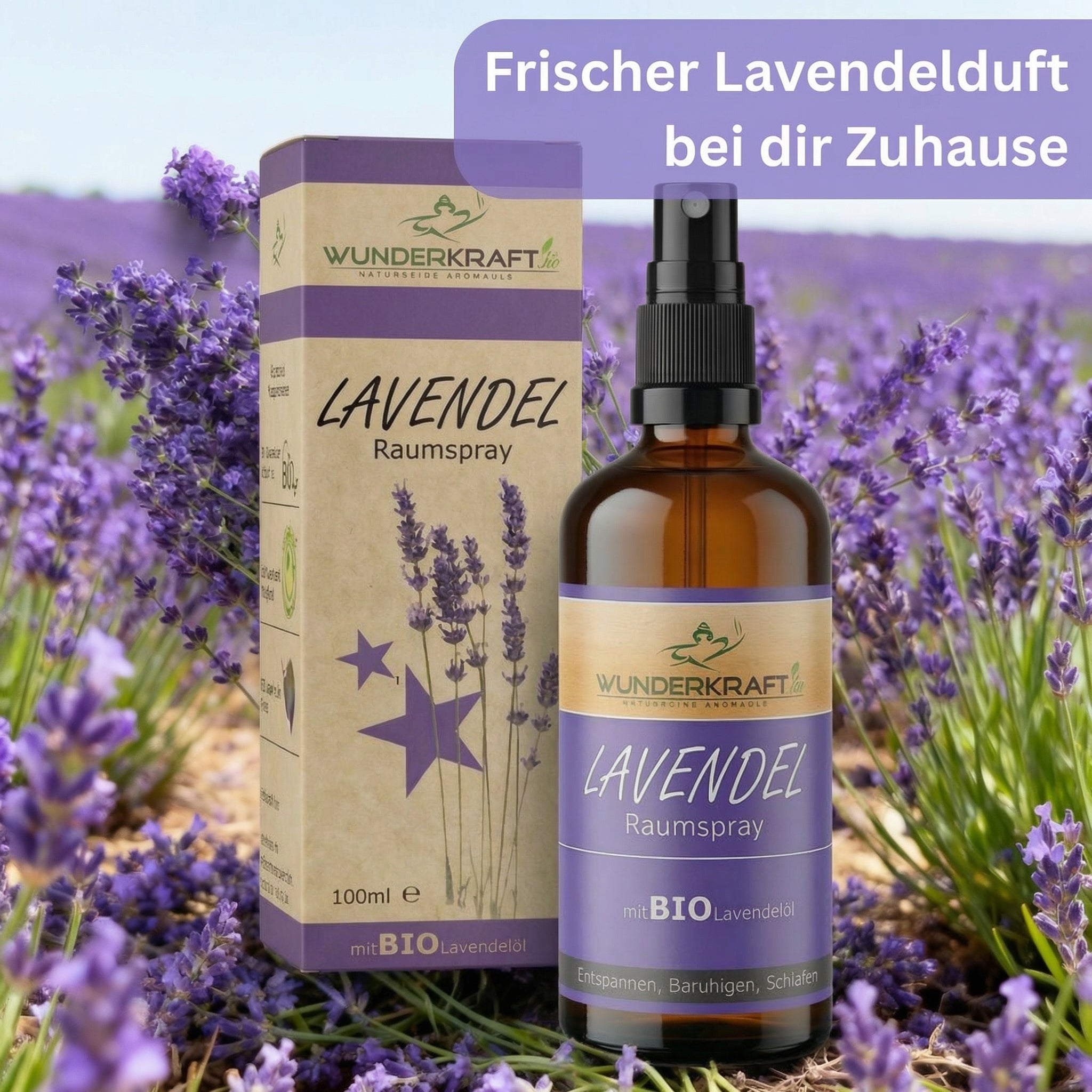 Bio Lavendelspray, 100ml Raumspray und Kissenspray für süße Träume - Wunderkraft naturals