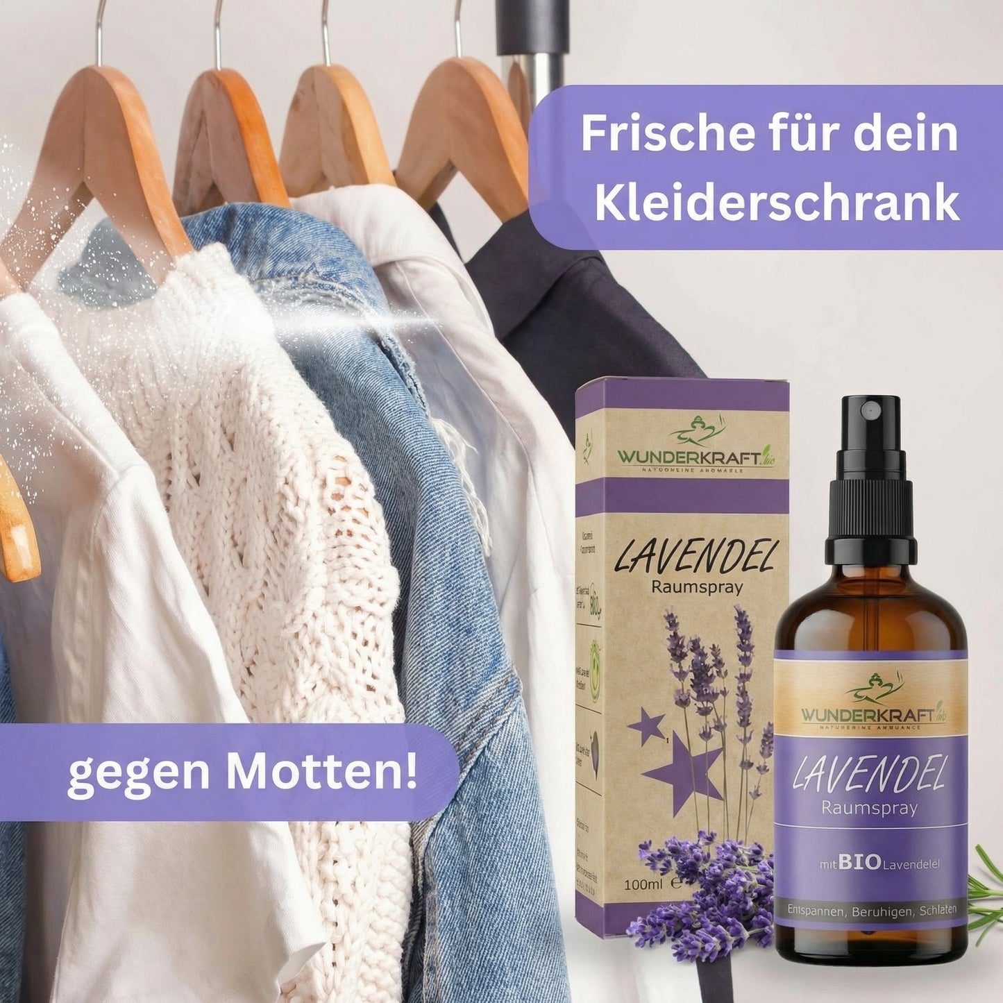 Bio Lavendelspray, 100ml Raumspray und Kissenspray für süße Träume - Wunderkraft naturals