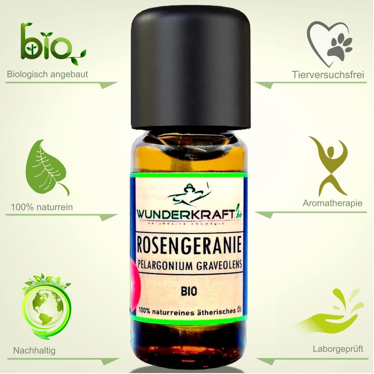 BIO Rosengeranienöl, 100% naturreines ätherisches Öl - Wunderkraft.bio