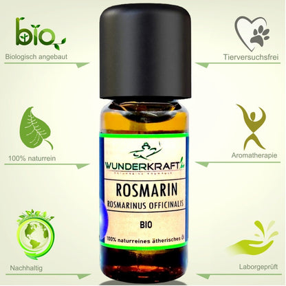 BIO Rosmarinöl, 100% naturreines ätherisches Öl, Aromaöl, Duftöl - Wunderkraft.bio