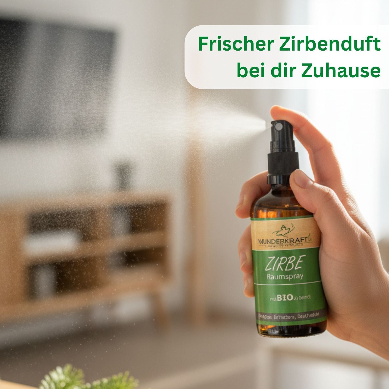 Bio Zirbenspray, 100ml Raumspray und Kissenspray für natürlichen frische Duft - Wunderkraft.bio von Wunderlampe.bio