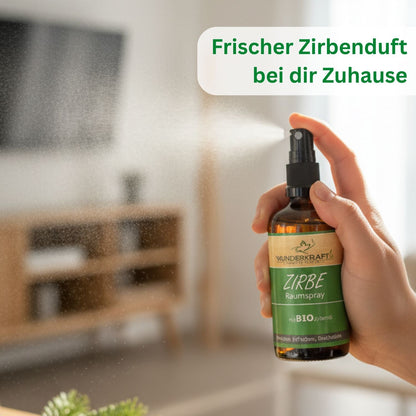 Bio Zirbenspray, 100ml Raumspray und Kissenspray für natürlichen frische Duft - Wunderkraft.bio von Wunderlampe.bio