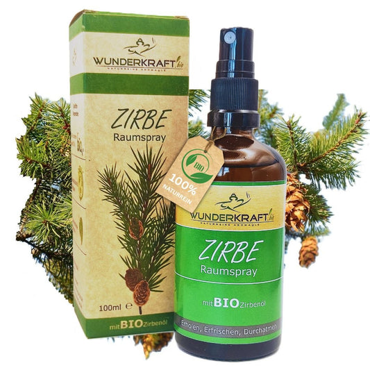 Bio Zirbenspray, 100ml Raumspray und Kissenspray für natürlichen frische Duft - Wunderkraft.bio von Wunderlampe.bio
