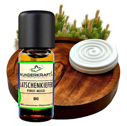 Duftstein & Holzteller inkl. BIO Latschenkiefernöl, 100% ätherisches Öl, 10ml - Wunderkraft.bio