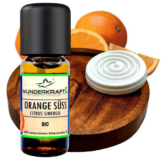 Duftstein & Holzteller inkl. BIO Orangenöl, 100% ätherisches Öl, 10ml - Wunderkraft.bio