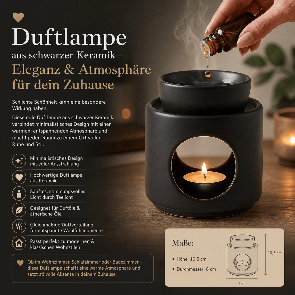 Elegante Duftlampe aus Keramik in Schwarz - Wunderkraft naturals