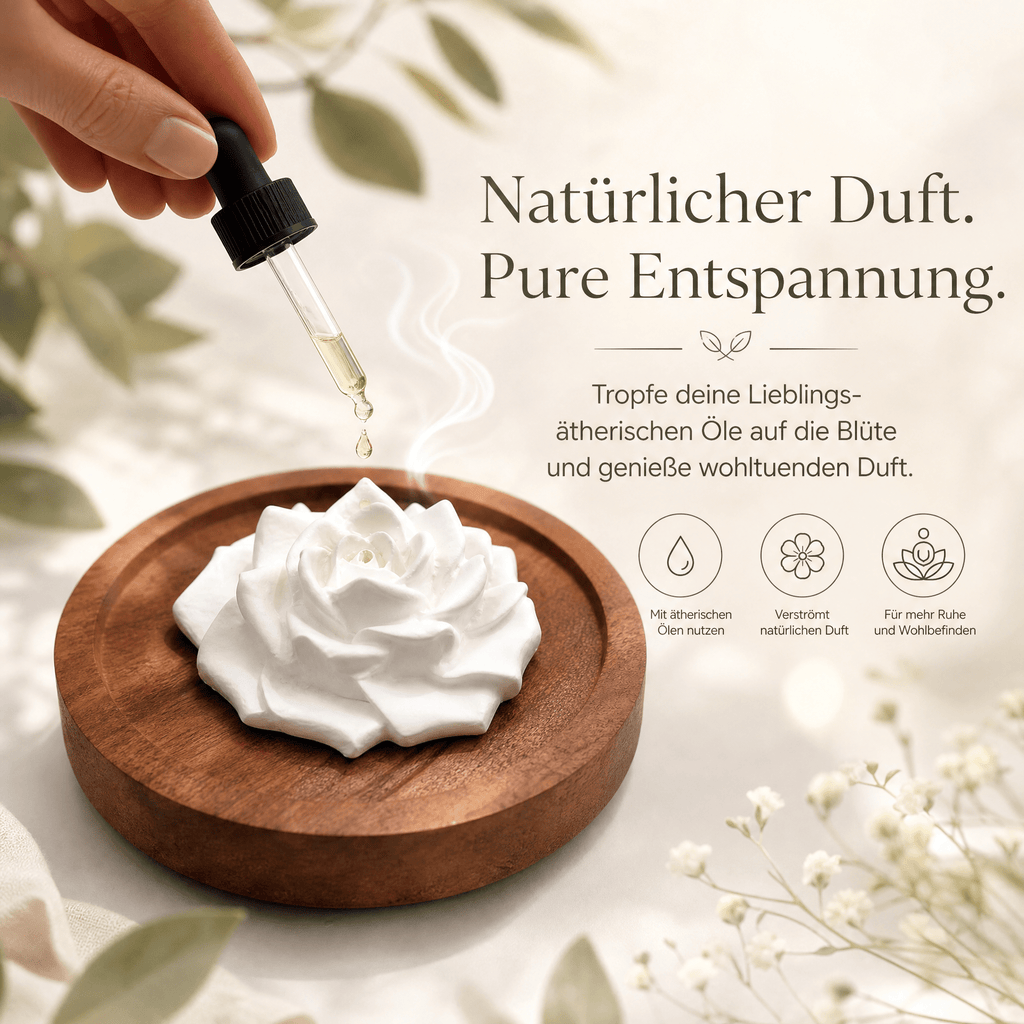 Elegante Duftstein ROSE aus Keramik mit Holztellerchen - Wunderkraft naturals