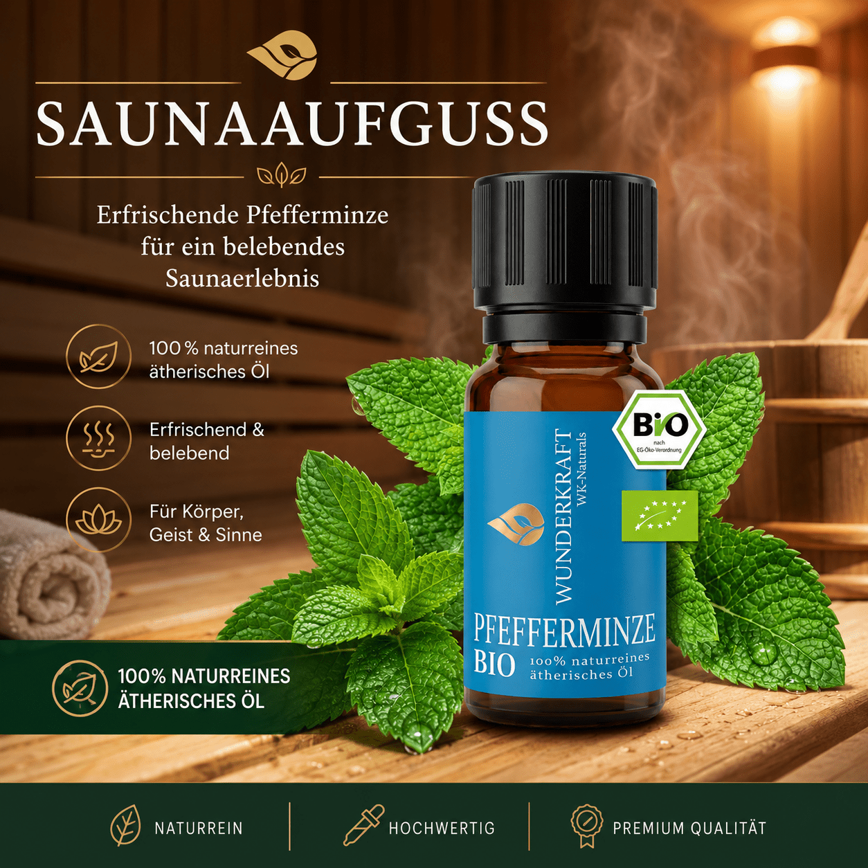 Fokus Frische "PFEFFERMINZÖL BIO"⚡Energie & Fokus - 🌬️ Atemwege & Erkältung - Wunderkraft naturals