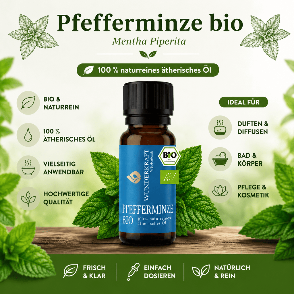 Fokus Frische "PFEFFERMINZÖL BIO"⚡Energie & Fokus - 🌬️ Atemwege & Erkältung - Wunderkraft naturals