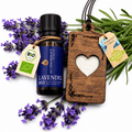Geschenkset mit Bio Lavendelöl & handgefertigtem Nussbaum Duftbaum "Herz" – individuelles Geschenk, nachhaltige Geschenkidee mit ätherischem Öl - Wunderkraft naturals