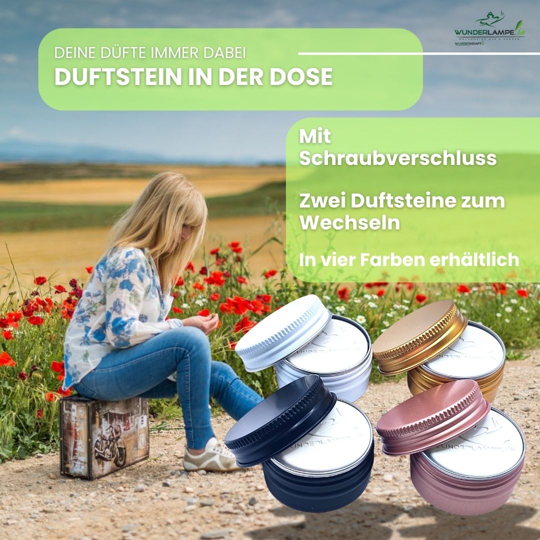 Handgemachter Duftstein für ätherische Öle in der edlen Dose, 4 Verschiedene Farben zur Auswahl - Wunderkraft.bio von Wunderlampe.bio