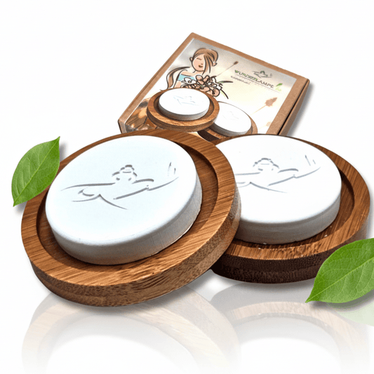 Handgemachter Duftstein für ätherische Öle mit Bambus Unterteller (2er Set) - Wunderkraft.bio von Wunderlampe.bio