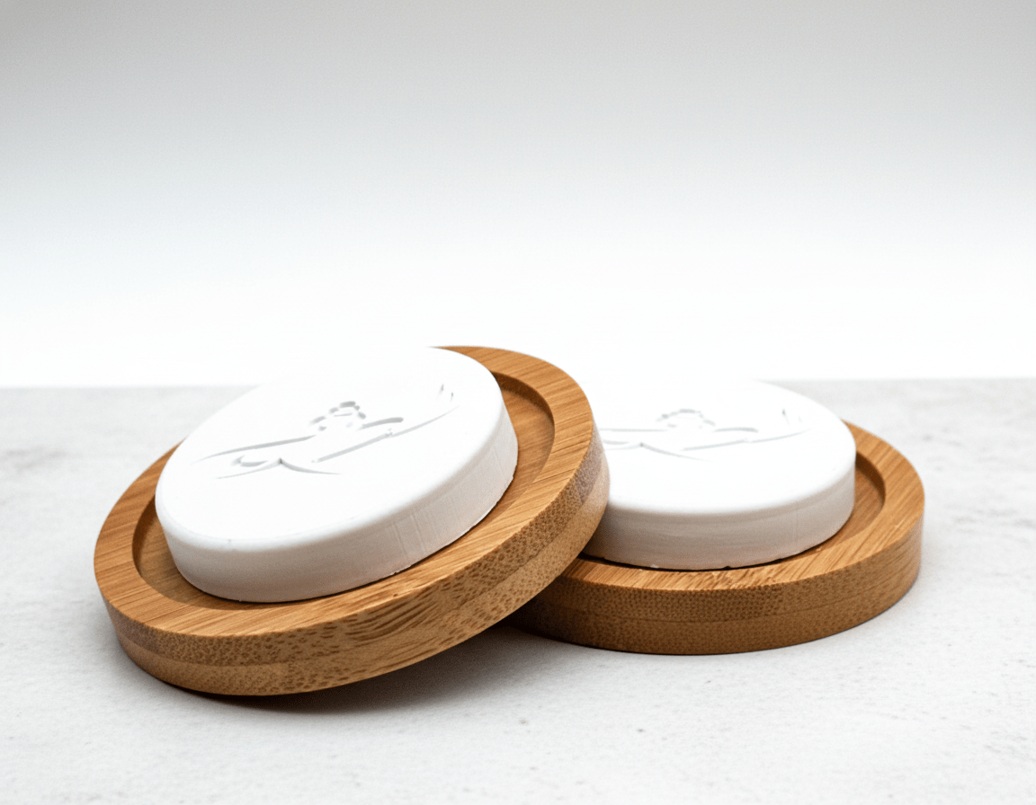 Handgemachter Duftstein für ätherische Öle mit Bambus Unterteller (2er Set) - Wunderkraft.bio von Wunderlampe.bio