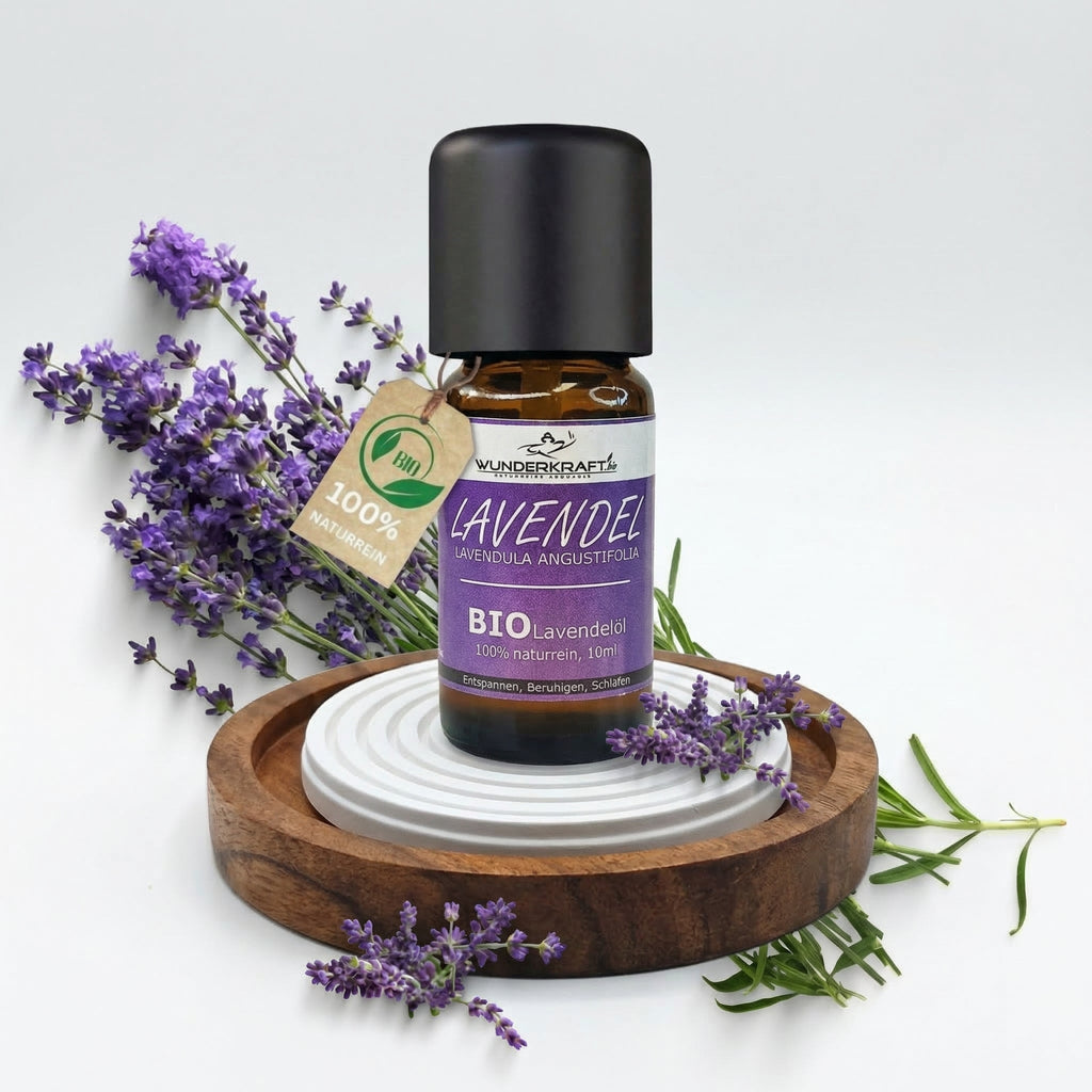 Handgemachter riesen Duftstein für ätherische Öle im Set mit einem kleinen Holztellerchen und [ Bio Lavendelöl 10ml ] ideal für ätherische Öle, Duftöle, Aromaöle oder Parfüms. Guter Duft in Schränken - Wunderkraft naturals