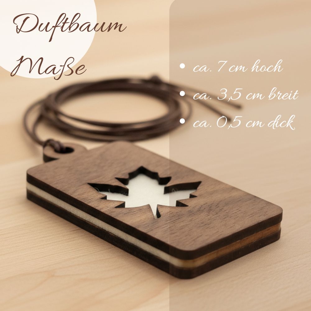 Holz Anhänger für ätherische Öle "AHORNBLATT", Duftbaum aus Nussbaumholz mit Filzpad fürs Auto - Wunderkraft naturals