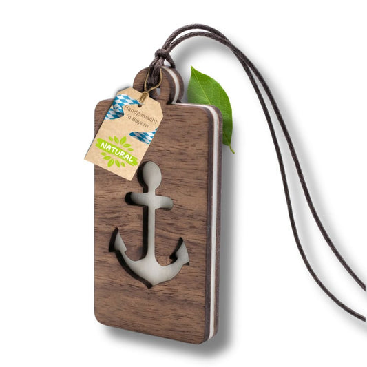 Holz Anhänger für ätherische Öle "ANKER", Duftbaum aus Nussbaumholz mit Filzpad für ätherische Öle - Wunderkraft naturals