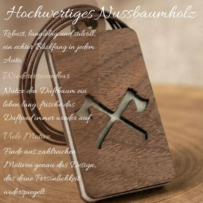 Holz Anhänger für ätherische Öle "AXT", Duftbaum aus Nussbaumholz mit Filzpad fürs Auto - Wunderkraft naturals