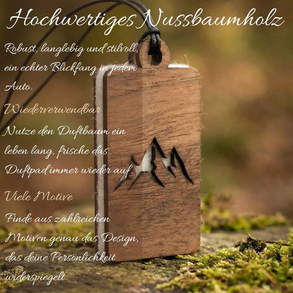 Holz Anhänger für ätherische Öle "BERGE", Duftbaum aus Nussbaumholz mit Filzpad für Duftöle - Wunderkraft naturals