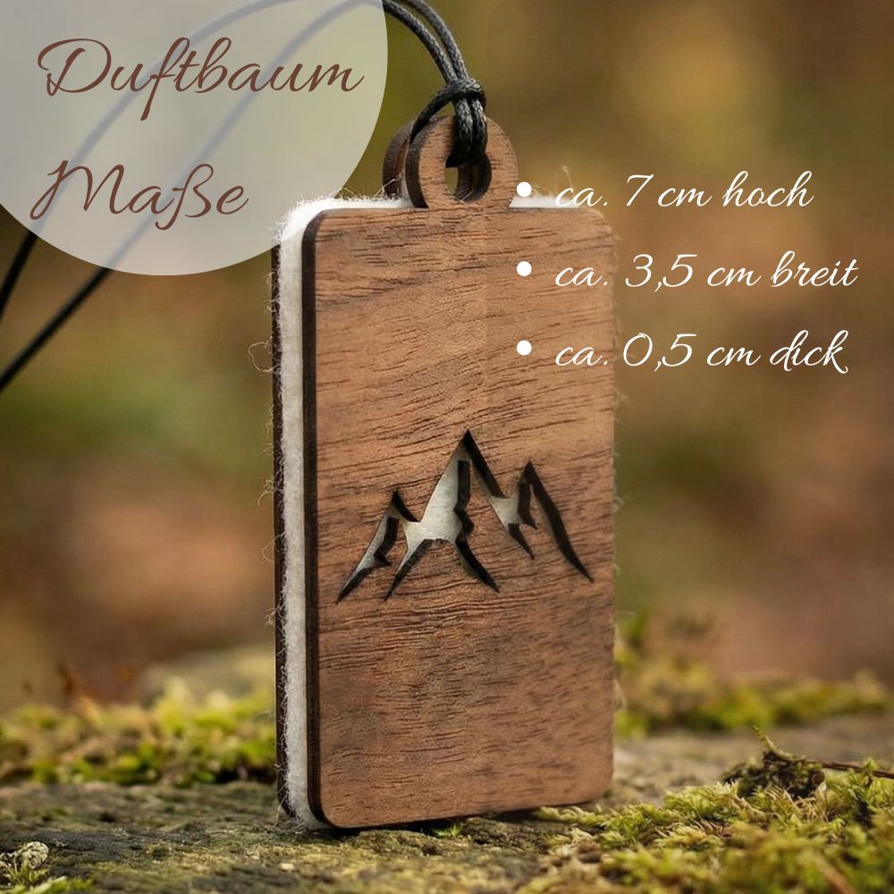 Holz Anhänger für ätherische Öle "BERGE", Duftbaum aus Nussbaumholz mit Filzpad für Duftöle - Wunderkraft naturals