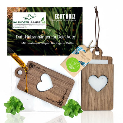 Holz Anhänger für ätherische Öle "HERZ", Duftbaum aus Nussbaumholz mit Filzpad für Duftöle - Wunderkraft.bio von Wunderlampe.bio