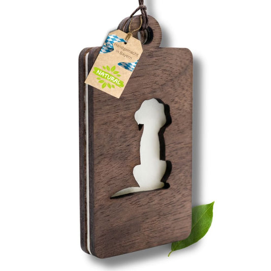 Holz Anhänger für ätherische Öle "HUND", Duftbaum aus Nussbaumholz mit Filzpad fürs Auto - Wunderkraft naturals