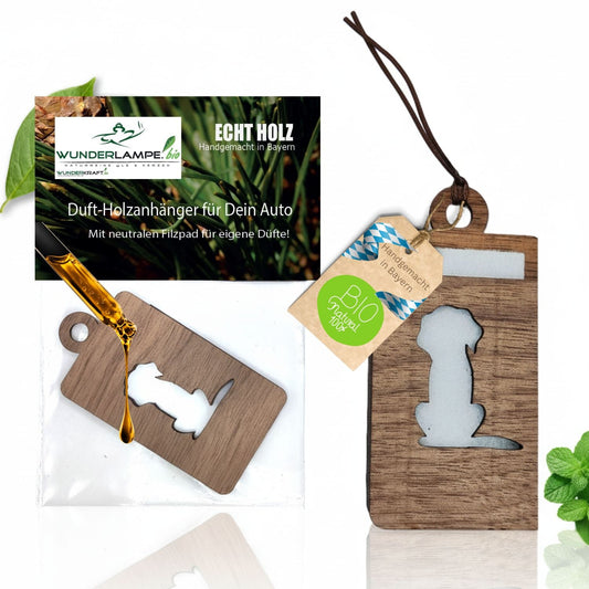 Holz Anhänger für ätherische Öle "HUND", Duftbaum aus Nussbaumholz mit Filzpad fürs Auto - Wunderkraft.bio von Wunderlampe.bio