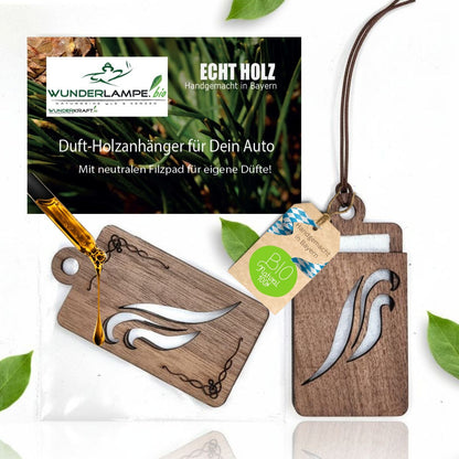 Holz Anhänger für ätherische Öle "ORNAMENT", Duftbaum aus Nussbaumholz mit Filzpad für Duftöle - Wunderkraft.bio von Wunderlampe.bio