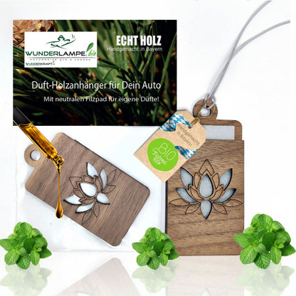 Holz Anhänger für ätherische Öle "PFINGSTROSE", Duftbaum aus Nussbaumholz mit Filzpad für ätherische Öle - Wunderkraft.bio von Wunderlampe.bio